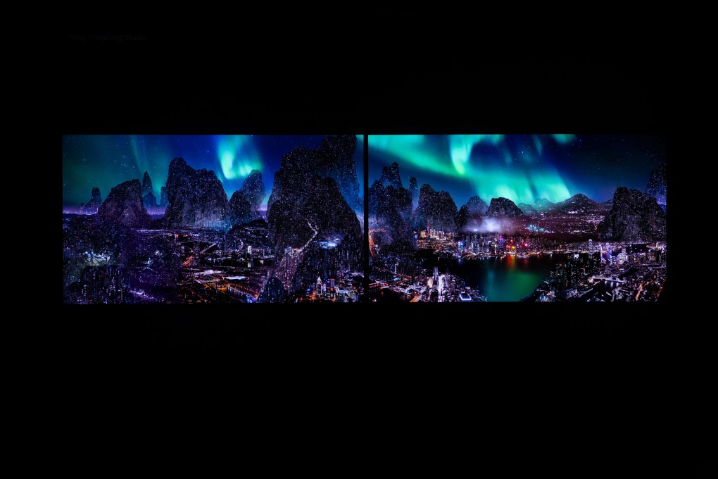 Yang Yongliang’s video installation Glows in the Arctic, 2022 displayed at Digital Art Fair Xperience.